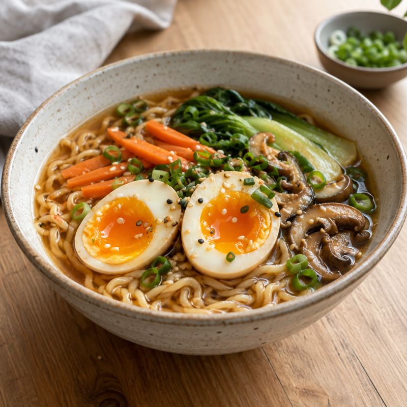 Ramen express aux œufs mollets et légumes